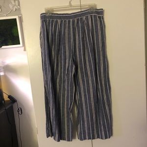 Blue and White Striped Crop Pants